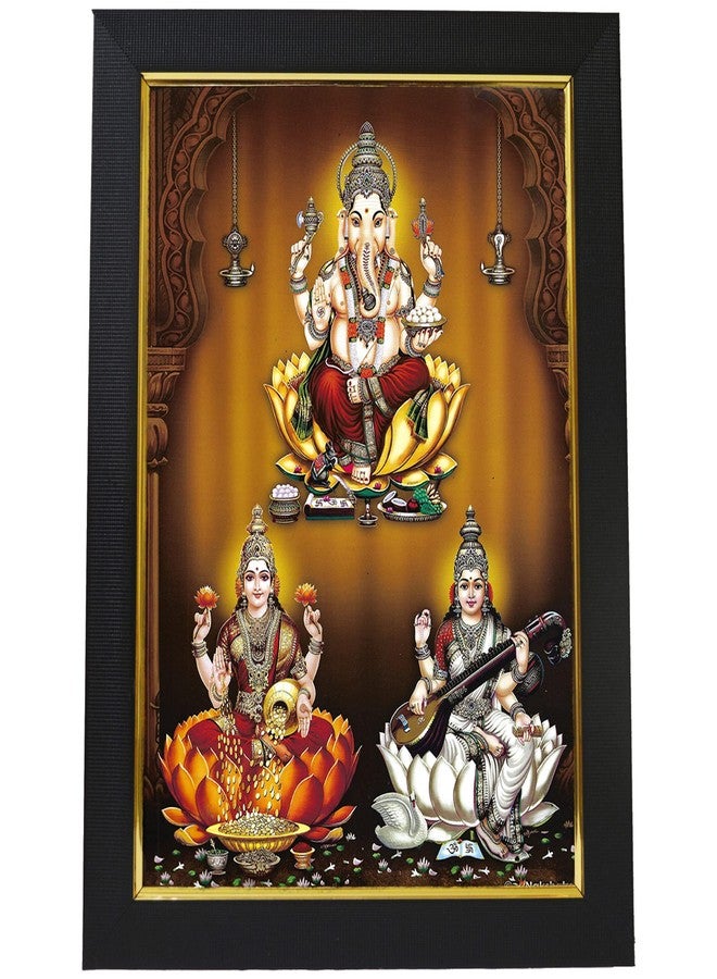 101Temples 101 Temples - Divinity Eternity Spirituality Ganesha Lakshmi Saraswati Hindu God Photo Frame for Pooja Room with Wall Hook, 1 Piece | 10” x 13”, Matt Finish - Image 1
